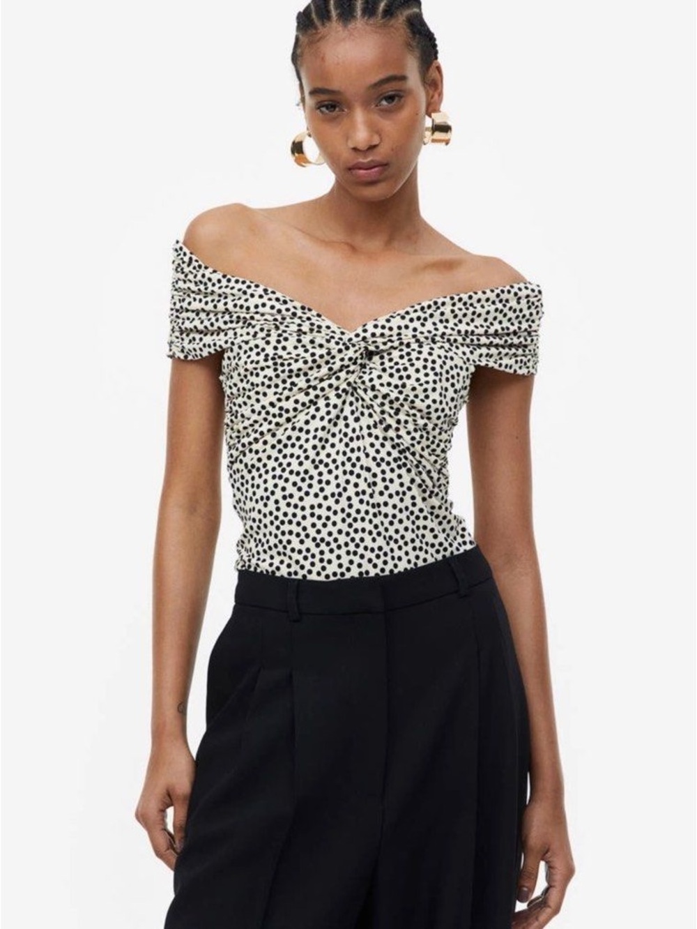 H&M Women’s Off-Shoulder Black and White Polka Dot Top